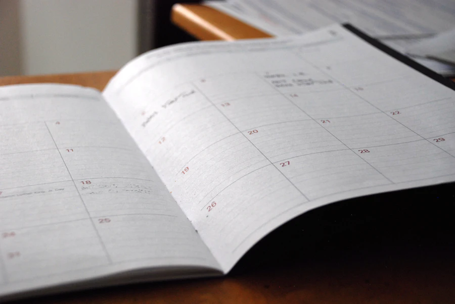 Open planner showing a monthly calendar
